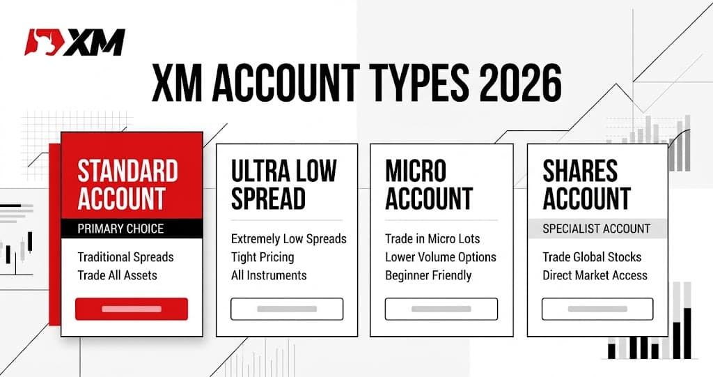 XM account types comparison for Standard, Ultra Low, Micro and Shares accounts