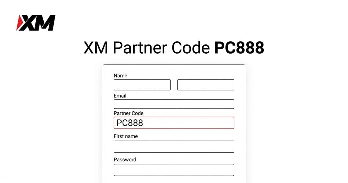 XM registration form showing where to enter partner code PC888